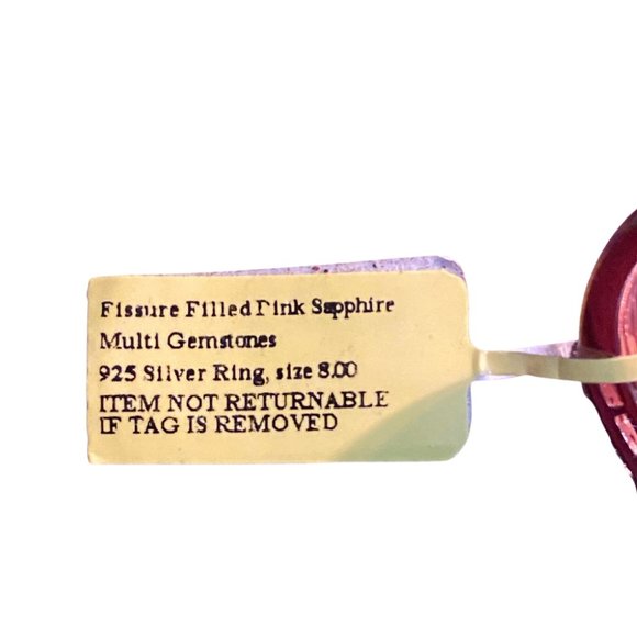 Pink Sapphire and Diamonds Floral Silver Ring, Size 8 - Picture 5 of 7